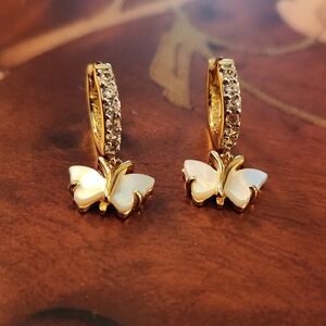 JTV Gold Over Sterling Butterfly Earrings Mother Of Pearl Zircon